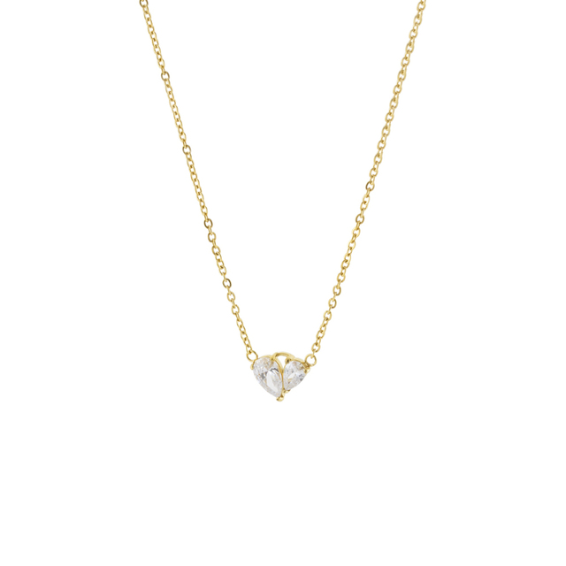 Γυναικείο Κολιέ Happy Hearts 01J27-00039 Loisir Ατσάλινο Επίχρυσο Με Δύο  Δάκρυα Από Λευκά Ζιργκόνς