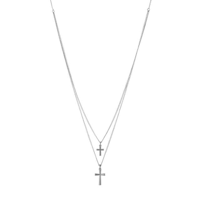 Women's Necklace Deco 01L01-03527 Loisir Silver Double With Crosses And Zircons