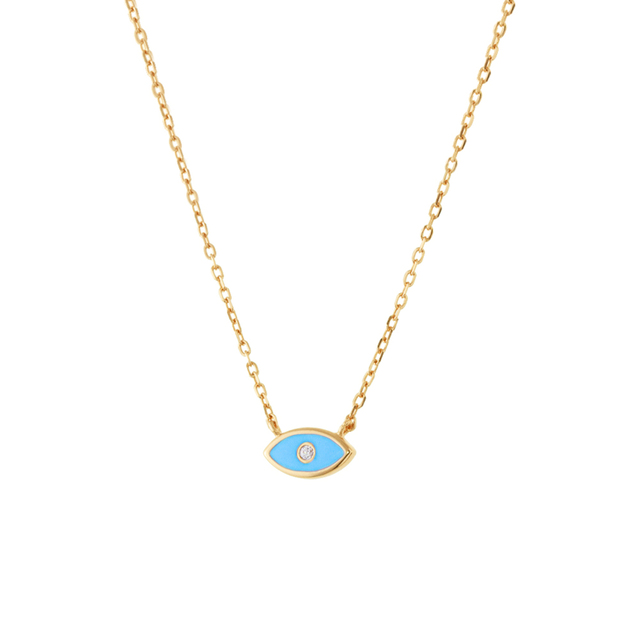 Women's Necklace The Minis 01L05-01566 Loisir Silver Gold Plated With Light Blue Enamel Eye And White Zircon