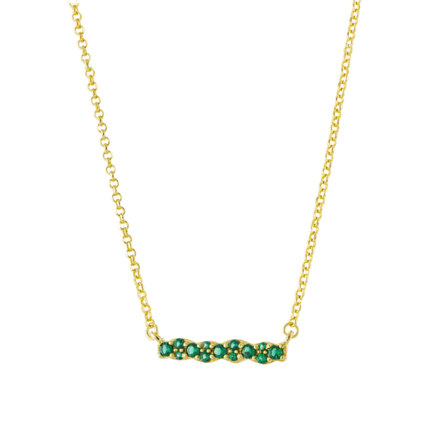Women's Necklace Cosmic  01L05-01579 Loisir Silver Gold Plated With Row Of Green Zirconia 