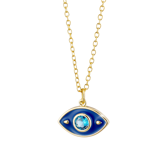Women's Necklace Dreams 01L15-01493 Loisir Bronze Gold Plated Eye Of Blue Enamel And Blue Zircon