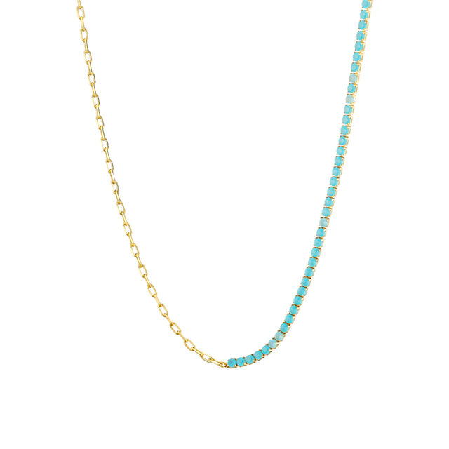 Women's Necklace Mini Loisir 01L15-01465 Bronze Gold Plated With Chain And Turquoise Zircon