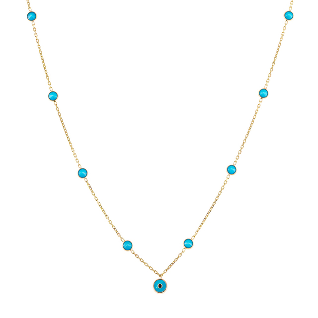 Women's Eye Necklace Doll 01L15-01569 LOISIR Bronze With Turquoise Enamel And StonesTurquoise