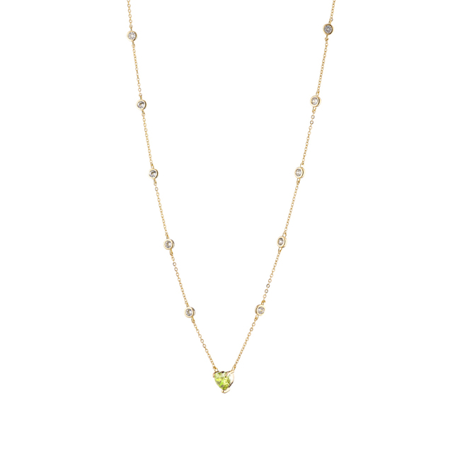 Women's Necklace Happy Hearts Loisir 01L15-01597 Gold Plated Bronze With Lime Heart And White Zirconia