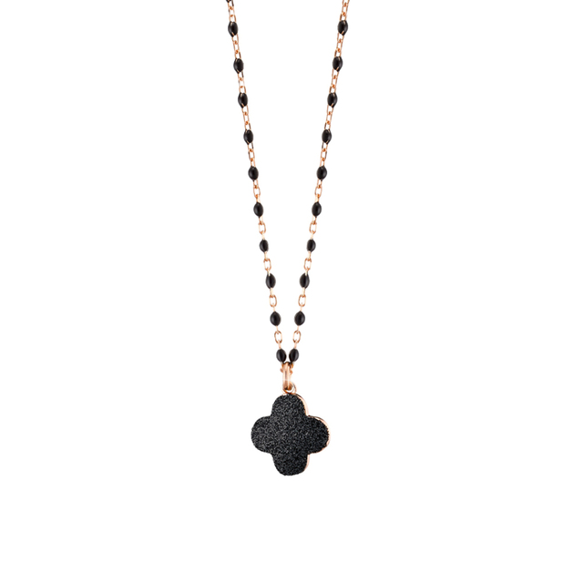 Women's Necklace Princess Loisir 01L15-01671 Bronze Rose Gold Plated With Rosary, Cross And Black Glitter
