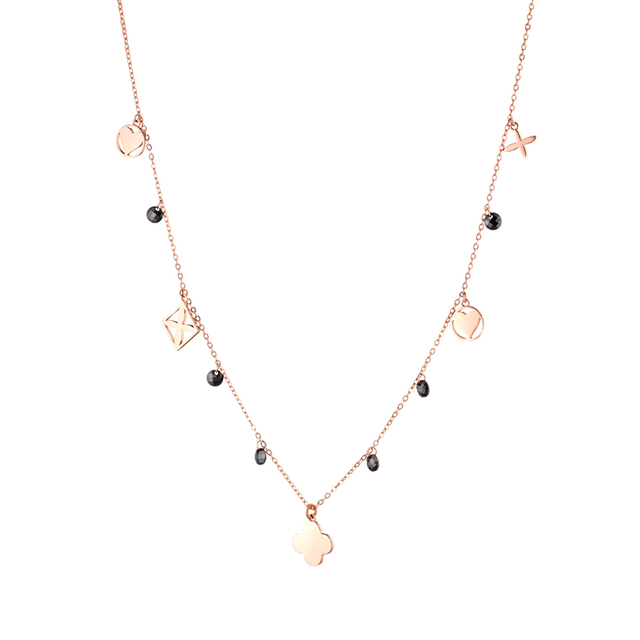 Women's Necklace Princess Loisir 01L15-01673 Rose Gold Plated Bronze With Chain, Elements And Black Crystals