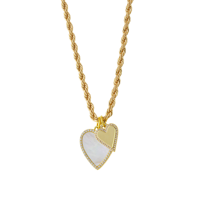 Women's Necklace Amulet 01L15-01718 Loisir Brass Gold Plated With Twisted Chain, Hearts And Zircon