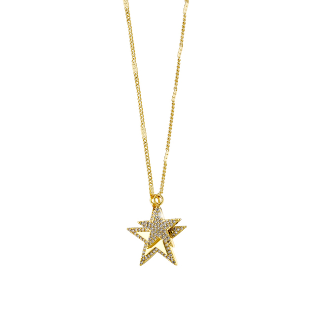 Women's Loisir 01X15-01733  Lucky Charm Metal Gold-Plated Necklace With Stars And White Zircons  