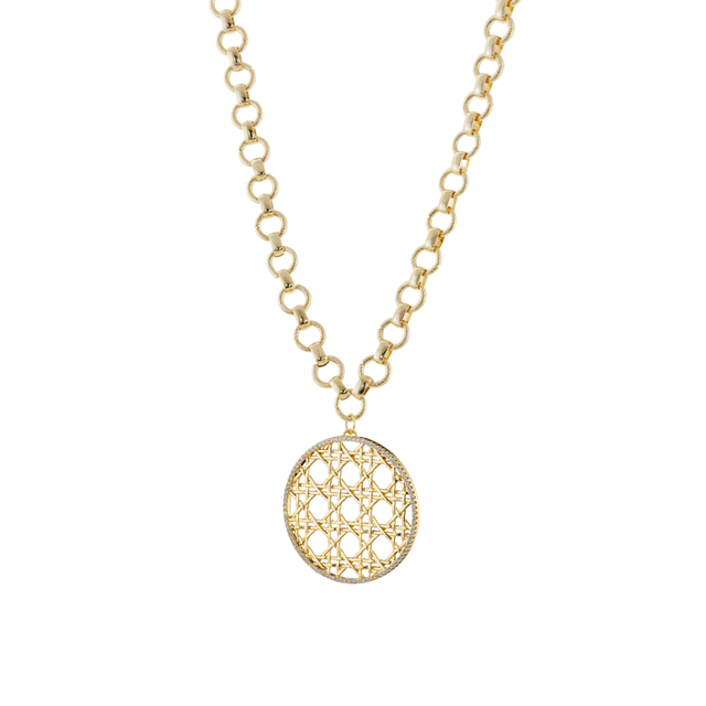 Women's Necklace Basket 01L15-01799 Loisir Brass Gold Plated With Round Element And White Zirconia