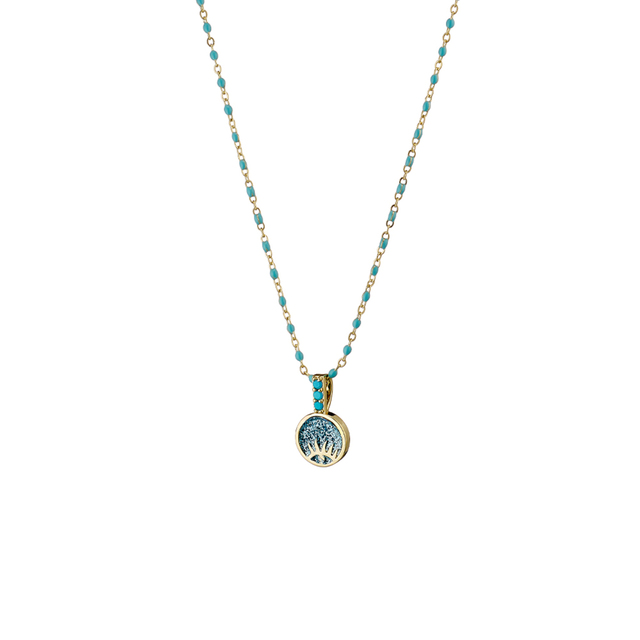Women's Rosary Necklace Princess01L15-01869 Loisir Brass Gold Plated With Eye Element And Turquoise Glitter
