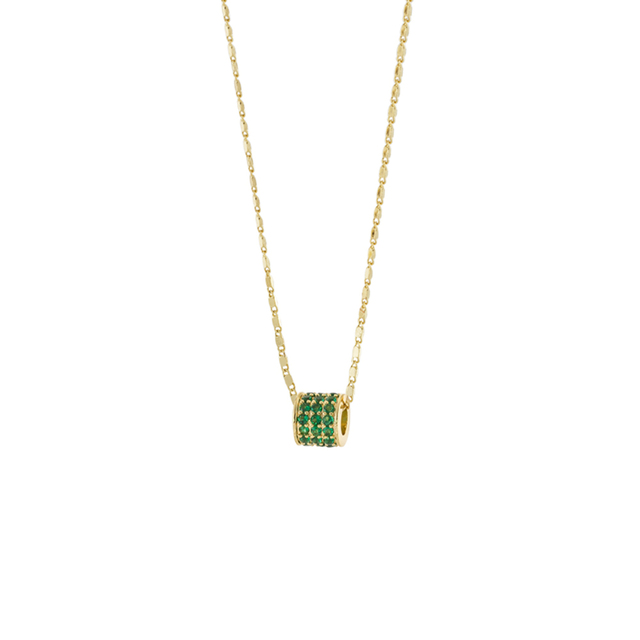 Women's Necklace Roller 01L15-01941 Loisir Gold Plated Brass Fixed With Washer And Green Zircons
