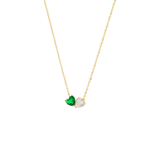 Women's Necklace Happy Hearts Gold Plated Metal With Green And White Heart 01L15-01952- Loisir