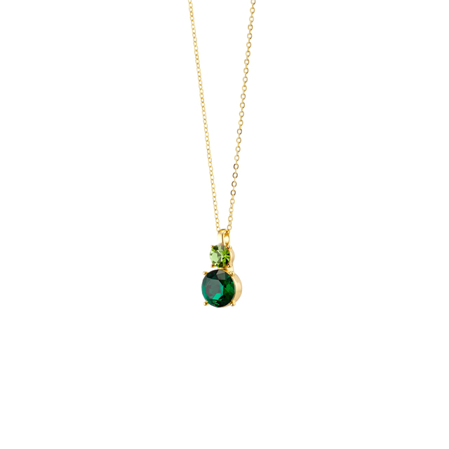 Women's Dance Necklace, Gold Plated Metal With Round Green Crystals 01L15-01990- Loisir