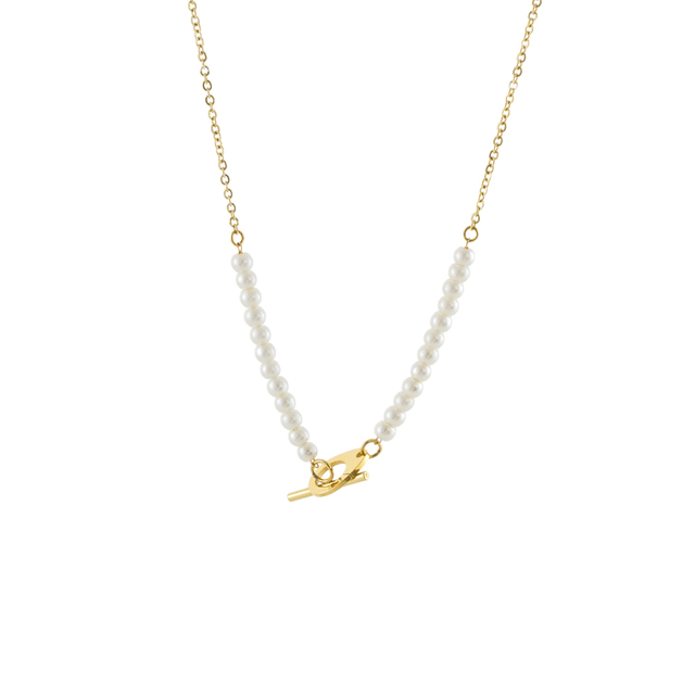 Women's Necklace Tiny 01L27-00858 Loisir Gold Plated Steel With White Pearls And Element