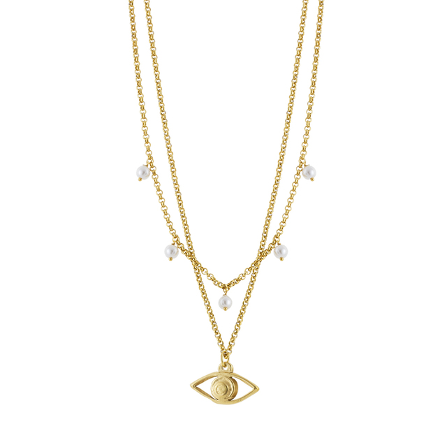 Women's Double Necklace Karma 01L27-00873 Loisir Steel Gold Plated  With Eye And White Pearls