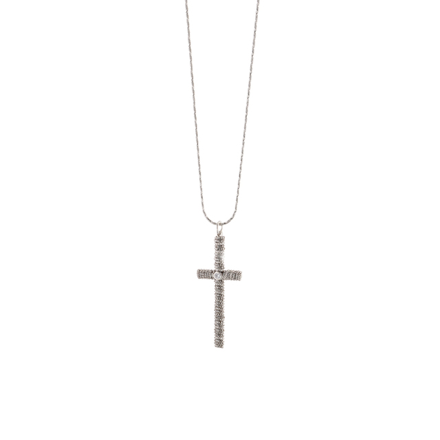 Women's Cross Necklace 4cm Oxette Panorama 01X01-05381 Silver 925 With Chain And White Zircon