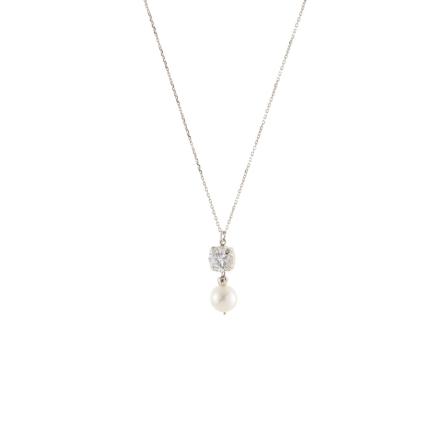 Γυναικείο Κολιέ Gifting 01X01-05540 Oxette Ασημένιο Με Λευκό Ζιργκόν Και Μαργαριτάρι Γλυκού Νερού
