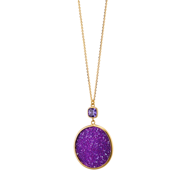 Women's Necklace Noblesse 01X05-03789 Oxette Silver Gold Plated With Purple Crystal Nuggets 2,6 cm