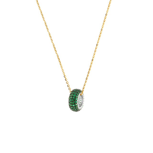 Women's Necklace Red Carpet 01X05-03799 Oxette Silver Gold Plated 0.5 cm Disc With Green Zircons