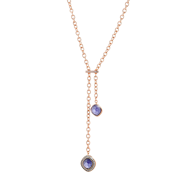 Women's Necklace Darling Oxette 01X15-00376 Bronze Rose Gold IP Long With Purple And White Crystals