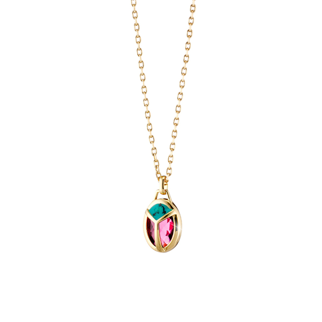 Women's Necklace Extravaganza 01X27-00392 Oxette Steel Gold Plated With Fuchsia And Turquoise Zircons
