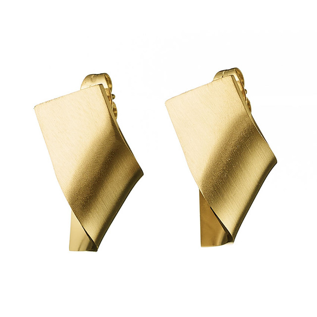 Womens earrings matte steel 316L gold IP N-02172G