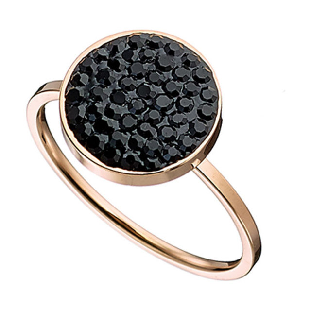 Γυναικείο δαχτυλίδι ατσάλι ροζ χρυσό μαύρα κρύσταλλα N-02427R