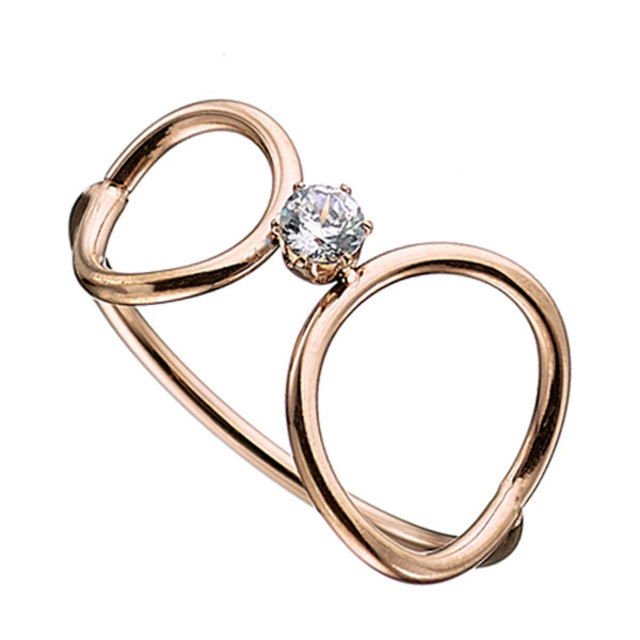 Woman ring steel pink gold two circles N-02431R