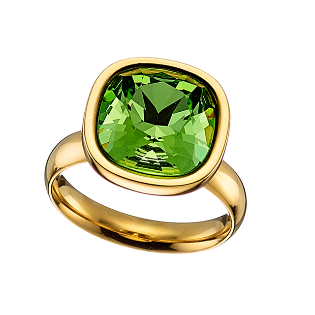 Ring Green Crystal Steel Gold Plated N-02446G Art Collection