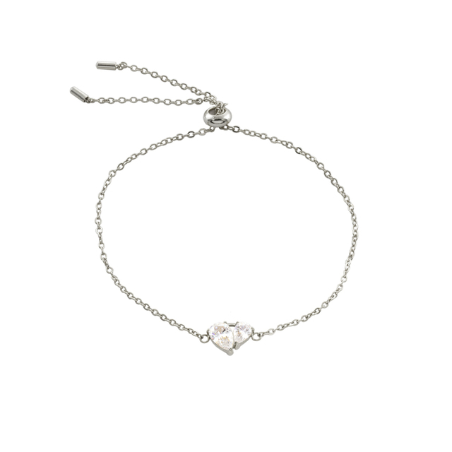 Γυναικείο Βραχιόλι Happy Hearts 02J03-00040 Loisir Ατσάλινο Με Δύο Δάκρυα Από Λευκά Ζιργκόνς