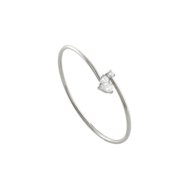Γυναικείο Cuff Βραχιόλι Happy Hearts 02J03-00041 Loisir Ατσάλινο Με Δάκρυα Από Λευκά Ζιργκόνς