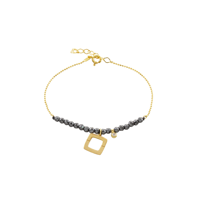 Women's Bracelet Lovely 02L05-01219 Loisir Silver Gold Plated With Square Element And Hematite Stones