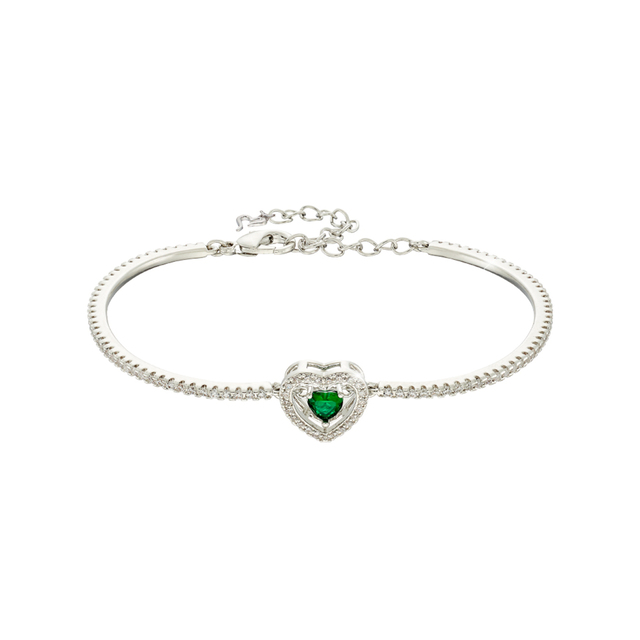 Women's Bracelet Loisir Happy Hearts Metallic Silver Bracelet With Hearts, Green And White Zircons 02L15-01380