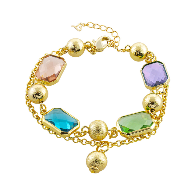 Women's Dance Bracelet 02L15-01422 Loisir Bronze Gold Plated Double With Colored Crystals And Beads