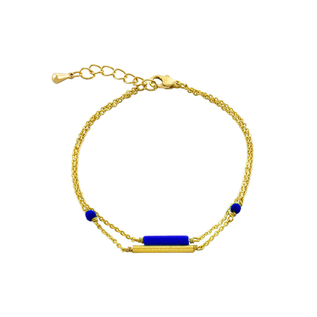 Women's Bracelet 02L15-01453  LOISIR Bronze Gold Plated Double Chain Lapis Lazouli Stones