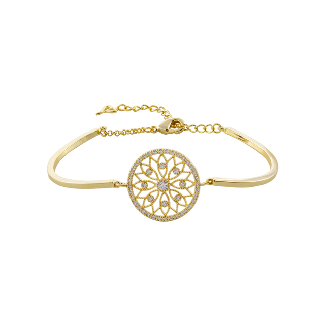 Women's Bangle Bracelet Lace 02L15-01542 Loisir Brass Gold Plated Perforated Elements And White Zirconia
