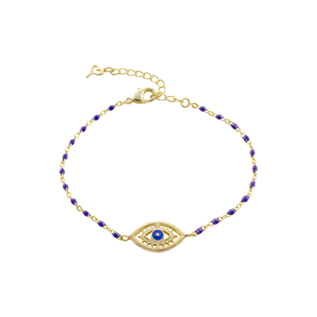Γυναικείο Βραχιόλι Look At Me 02L15-01628 Loisir Ορείχαλκος Επίχρυσο Μάτι Με Μπλε Ροζάριο Και Μπλε Μάτι