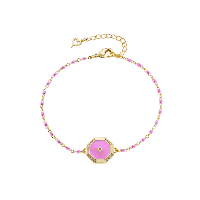 Women's Bracelet Pierrot 02L15-01640 Loisir Brass Gold Plated With Rosary, Element With Pink Enamel And Zirconia 