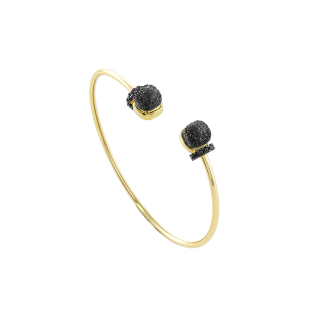 Γυναικείο Cuff Βραχιόλι Candy Festive 02L15-01920 Loisir Από Ορείχαλκο Επίχρυσο Με Μαύρο Glitter Και Μαύρα Ζιργκόν
