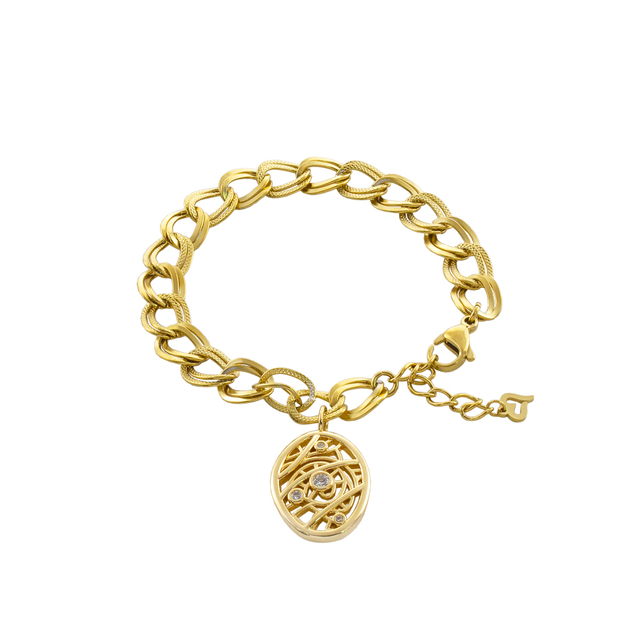 Γυναικείο Βραχιόλι  Lace 02L15-01942 Loisir Ορείχαλκος Επίχρυσο Με Καδένα Και Διάτρητο Στοιχείο Με Λευκά Ζιργκόν