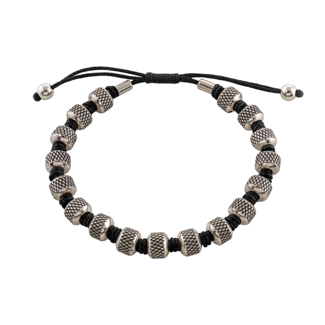 Men's Oxette 02X03-00508 Stainless Steel Macrame Bracelet With Elements And Black Cord
