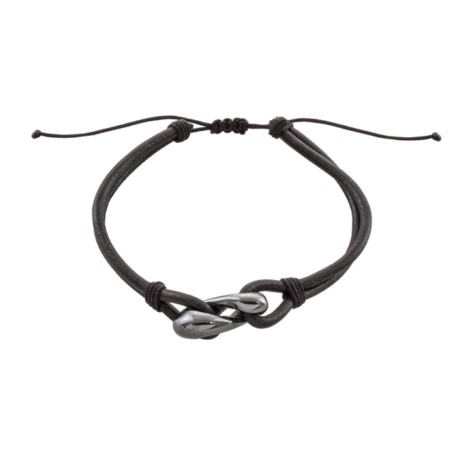 Βραχιόλι Men's 02X03-00598 Oxette Ατσάλινο Διπλό Με Μαύρο Δέρμα Και Ατσάλινο Gun Metal Στοιχείο