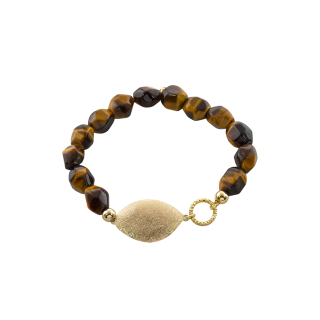 Women's Bracelet Amal 02X05-02504 Oxette Silver Gold Plated With Brown Semi-Precious Stones Tiger's Eye And Oval Element