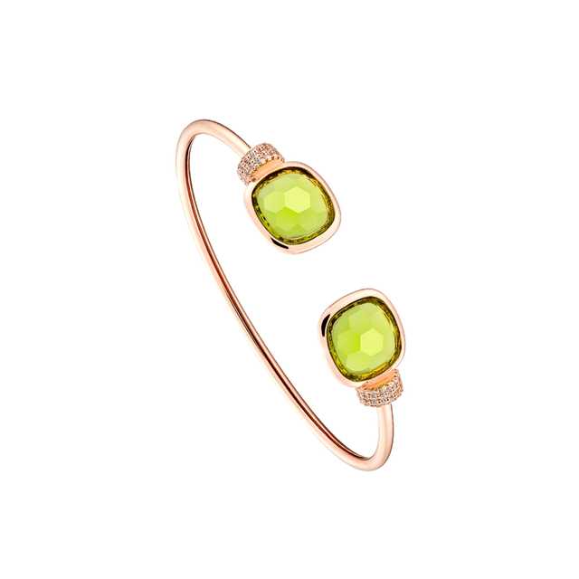 Women's Darling Oxette Bracelet 02X15-00385 Bronze Rose Gold IP Fixed With Green Crystals And Zirconia
