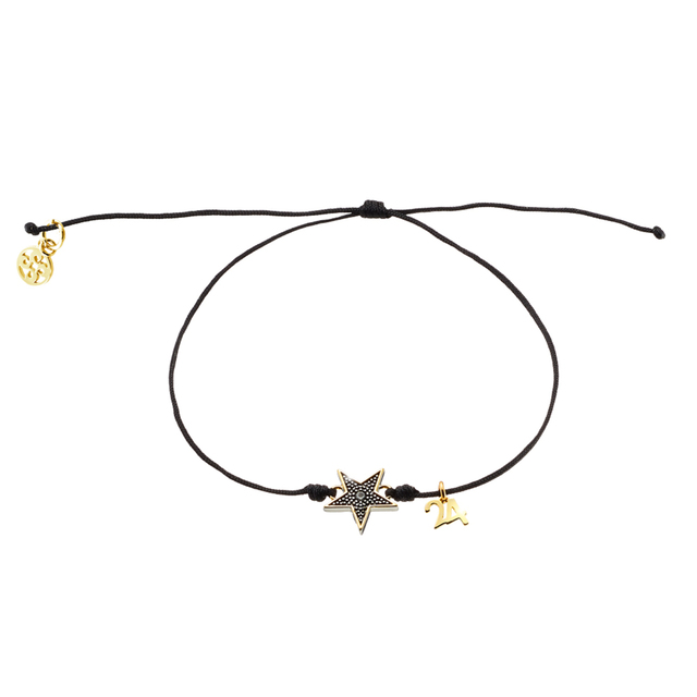 Women's Lucky Charm Oxette 02Χ15-00400 Bracelet Black Cord With Metallic Gold-Plated Star And White Zircon 1.2 cm