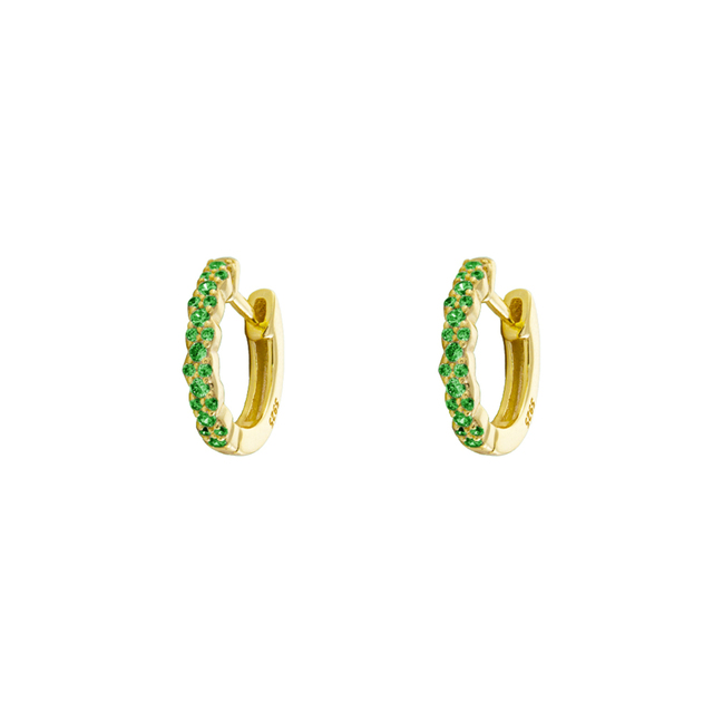 Women's Earrings Cosmic 03L05-01077 Loisir Silver Gold Plated With Row Of Green Zirconia 