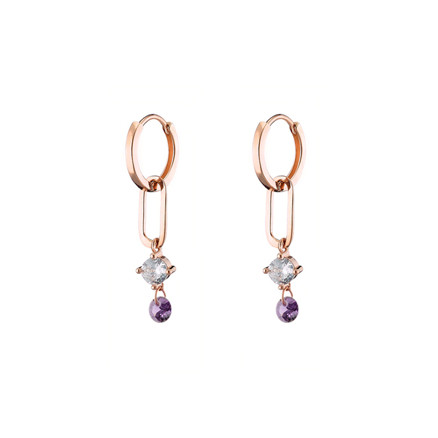 Dazzling Women Earrings 03L15-00985 Loisir Bronze-Pink Gold IP With White And Purple Zircon