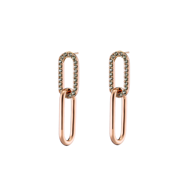 Women's Earrings Clip  03L15-01009 Loisir Brass-Pink Gold Plating-Zircon CZ