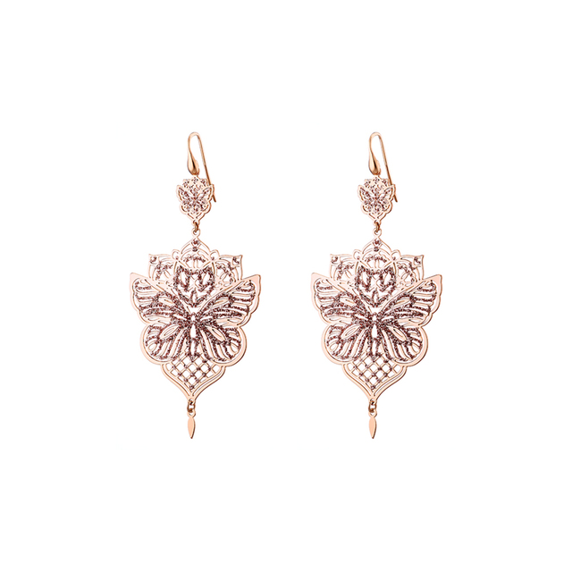Women's Chakra Loisir Earrings 03L15-01020 Metallic Rose Gold With Butterfly Design