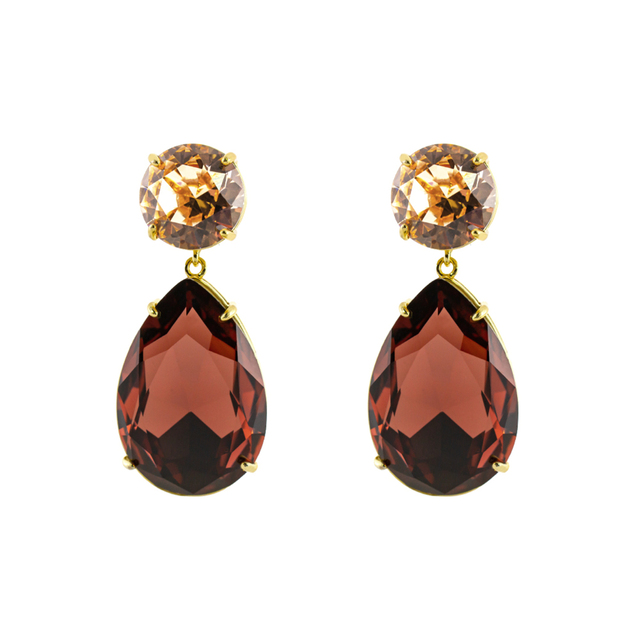 Women's Earrings Dance 03L15-01034 Loisir Brass-Gold Plating With Champagne And Brown Crystals